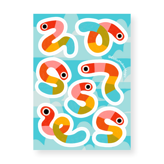 Rainbow Worms — Vinyl Sticker Sheet